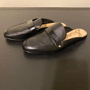 Sam Edelman Low Heel Monogram Black Leather Slip-On Loafers/Mules, Size 8.5M